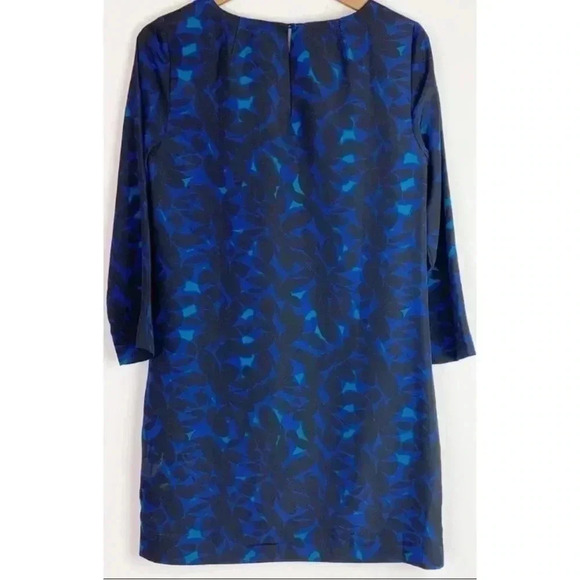 J. Crew Factory Blue And Black Floral 3/4” Sleeve Shift Dress Size 12 - Picture 2 of 8